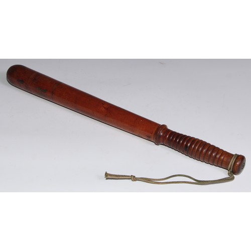 3634 - Police History - a Victorian truncheon, painted with initials VR and stamped F 354, ribbed grip, 46.... 