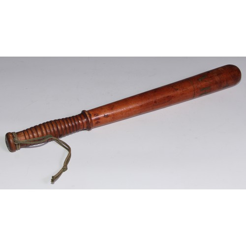 3634 - Police History - a Victorian truncheon, painted with initials VR and stamped F 354, ribbed grip, 46.... 