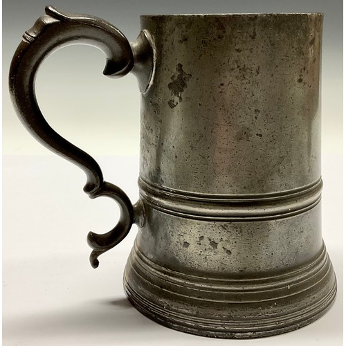 3572 - Capital Punishment and Gallows Humour - a 19th century pewter beer mug, the glass bottom engraved wi... 