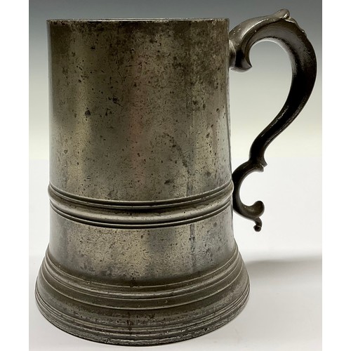 3572 - Capital Punishment and Gallows Humour - a 19th century pewter beer mug, the glass bottom engraved wi... 