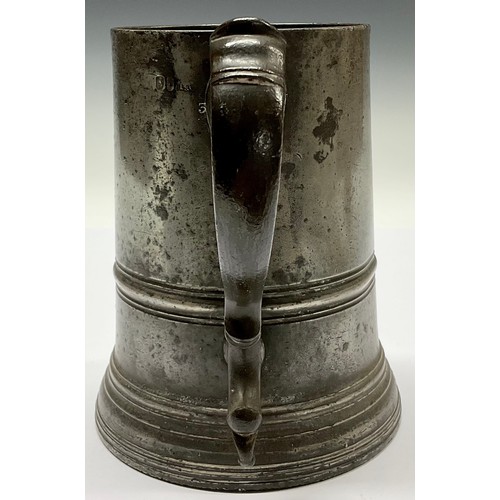 3572 - Capital Punishment and Gallows Humour - a 19th century pewter beer mug, the glass bottom engraved wi... 