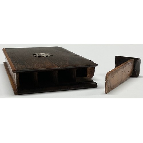 3060 - A 19th century rosewood novelty cigar case, as a book, the sliding cover enclosing provision for fou... 