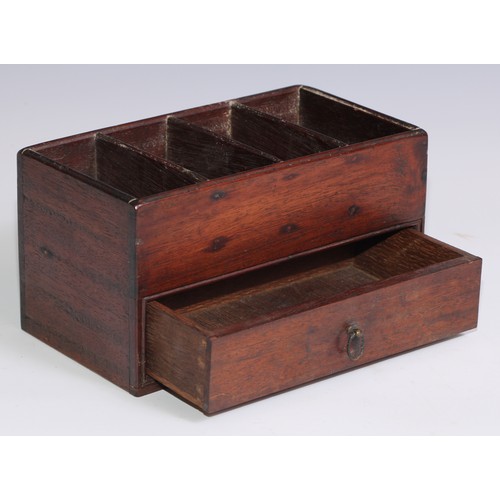 3053 - A 19th century mahogany shop counter top box, with four open compartments above a drawer, 21.5cm wid... 