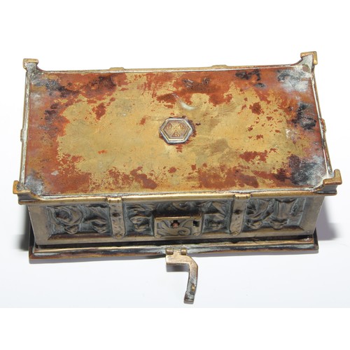 3059 - A 19th century rectangular brass casket, by Adolph Frankan & Company, cast in the Historicist taste ... 