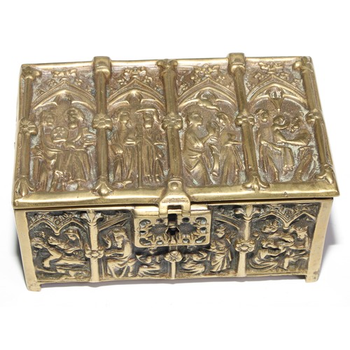 3059 - A 19th century rectangular brass casket, by Adolph Frankan & Company, cast in the Historicist taste ... 