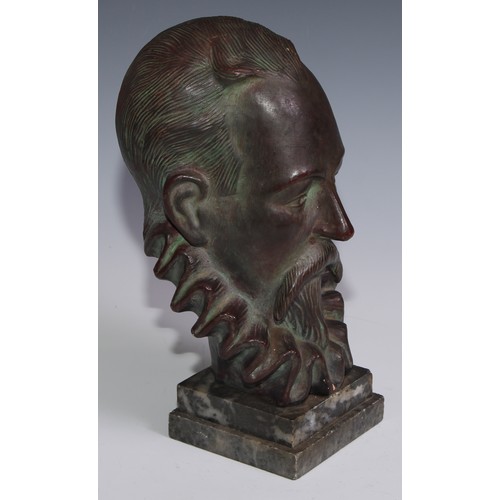 3067 - *CATALOGUE AMENDMENT* A patinated composition library bust, of Miguel de Cervantes Saavedra (1547 - ... 