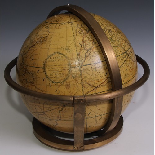 3066 - A brass terrestrial globe, after gores by Giovanni Domenico Cassini published Rome 1790, 40cm diam