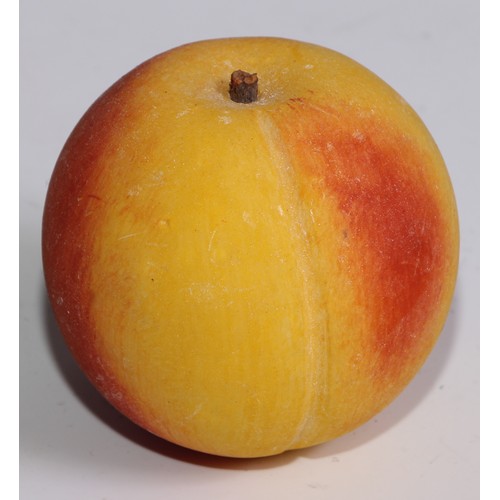 3072 - A carved alabaster peach, naturalistically painted, 7cm high, 19th/early 20th century