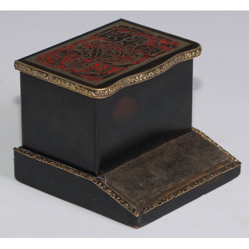 3007 - A 19th century boulle and ebonised table top vesta box, hinged cover inlaid with brass and tortoises... 