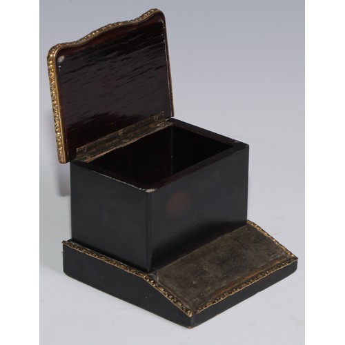 3007 - A 19th century boulle and ebonised table top vesta box, hinged cover inlaid with brass and tortoises... 