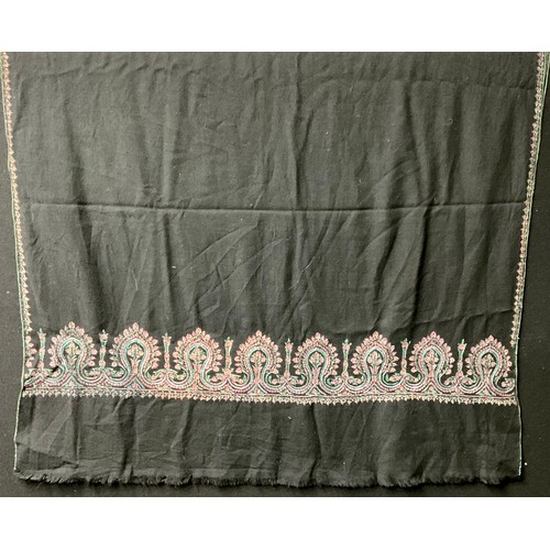 3646 - Textiles - a Kashmiri shawl or throw, embroidered with flowers