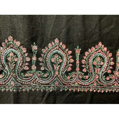 3646 - Textiles - a Kashmiri shawl or throw, embroidered with flowers