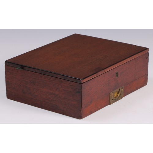 3052 - A 19th century mahogany rectangular artist’s box, hinged cover enclosing an arrangement of compartme... 