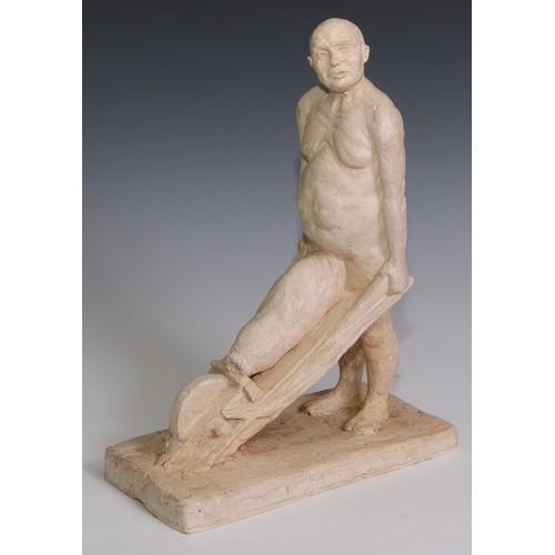 3626 - Modern British School, a plaster sculpture, phallic composition, man with a wheelbarrow, 39cm high