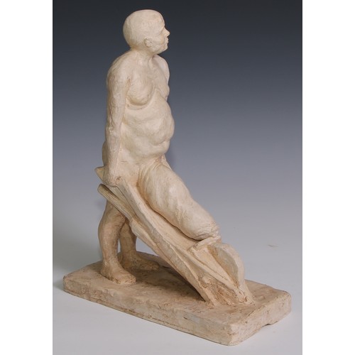 3626 - Modern British School, a plaster sculpture, phallic composition, man with a wheelbarrow, 39cm high