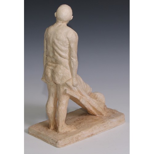 3626 - Modern British School, a plaster sculpture, phallic composition, man with a wheelbarrow, 39cm high