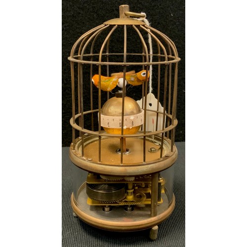 362 - A reproduction birdcage timepiece/clock, mechanical movement, 18cm tall