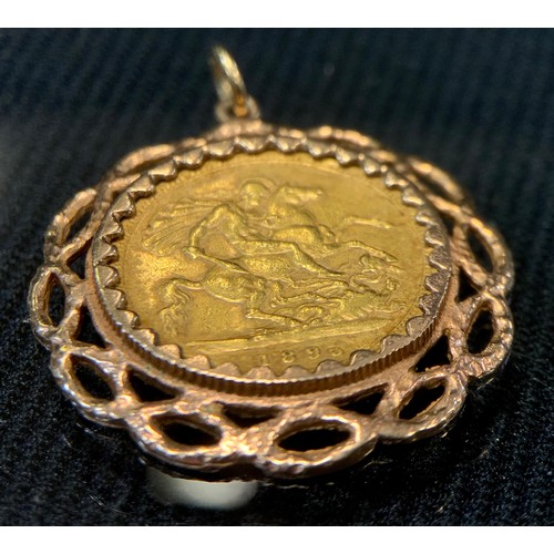 424 - A Victorian half sovereign pendant, 1892, 9ct gold mount, 7.1g gross