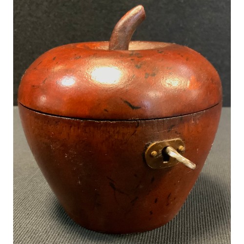 370A - A reproduction apple tea caddy with hinged lid and key