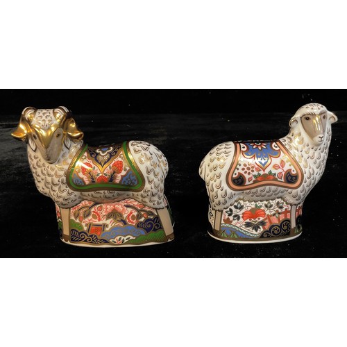 23 - A pair of Royal Crown Derby paperweights, Imari Ram and Imari Ewe, Visitor Centre exclusives, signed... 