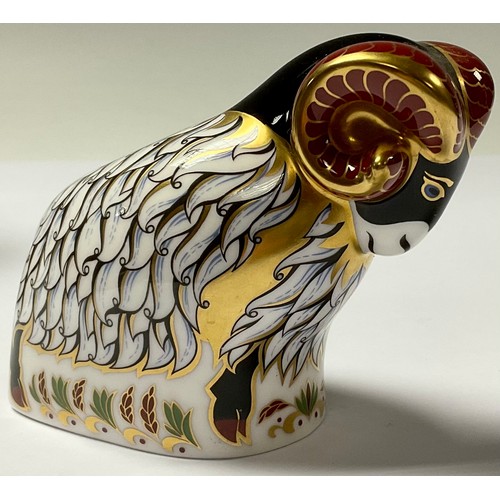 29 - A Royal Crown Derby paperweight, Derby Ram, Visitor's Centre exclusive, gold stopper, boxed