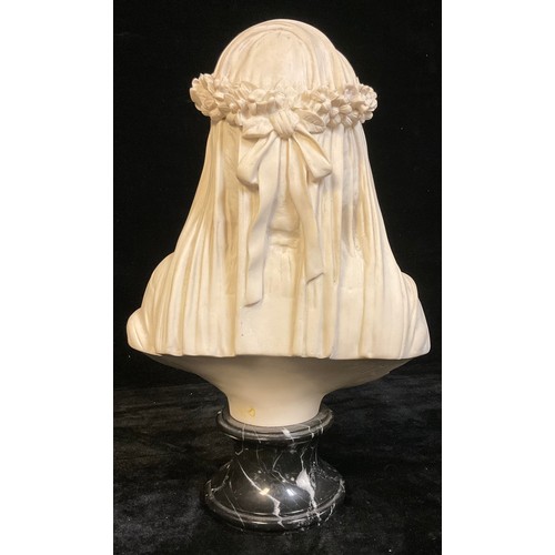 41 - Filli Firenze, after, Veiled Lady, composite marble bust, black marble pedestal base, 36cm high