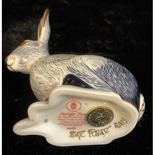 54 - A Royal Crown Derby paperweight, Starlight Hare, gold stopper, signed in gold by Sue Rowe, boxed