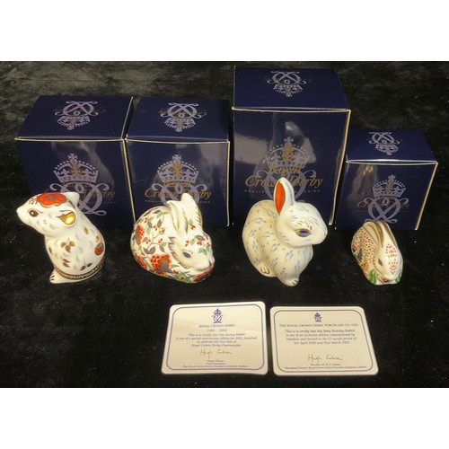 61 - A Royal Crown Derby paperweight, Baby Rowsley Rabbit, Sinclairs exclusive edition, gold stopper, cer... 