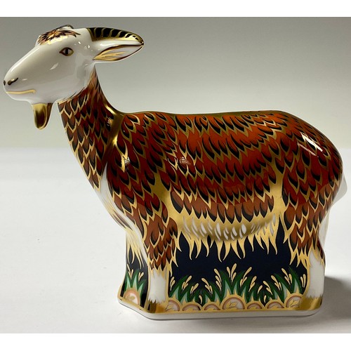 65 - A Royal Crown Derby paperweight, Nanny Goat, Visitor's Centre exclusive, gold stopper, boxed