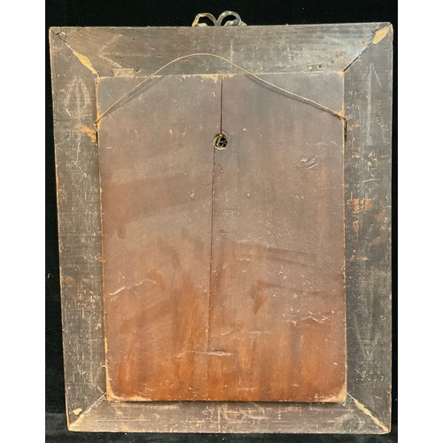 124 - A 19th century novelty papier mache 'automaton' musical clock, the panel with a view of the Houses o... 