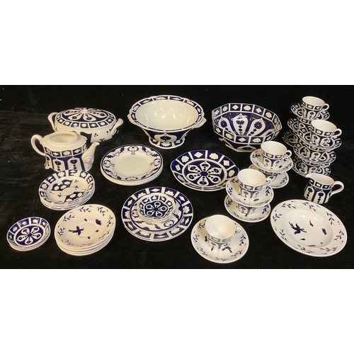136 - Royal Crown Derby unfinished blue and white including plates, cups, saucers, teapot, tureen, fruit b... 