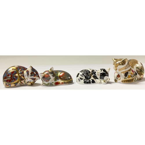 146 - A Royal Crown Derby paperweight, Cottage Garden Cat, 21st anniversary gold stopper, boxed; others, C... 