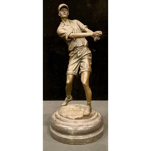 162 - A bronze figure of a golfer, after Milo, lacking club, 33.5cm high