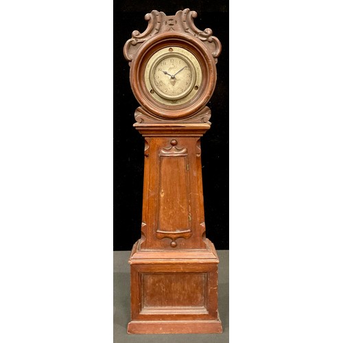 163 - A late 19th century miniature mahogany longcase clock, later set with automobile dashboard clock, 44... 