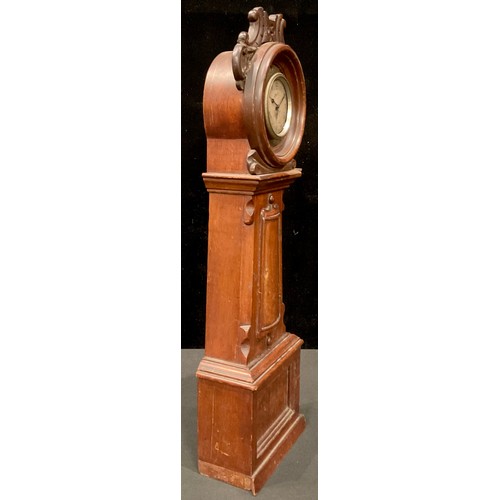 163 - A late 19th century miniature mahogany longcase clock, later set with automobile dashboard clock, 44... 