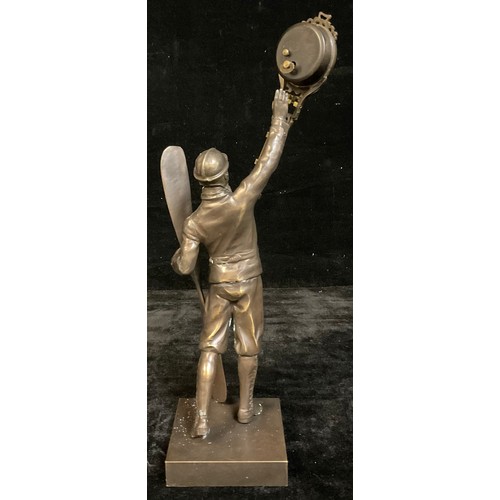 164 - A bronzed metal mystery clock modelled as an aviator, approx. 38cm high