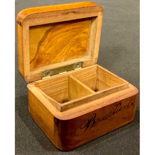 168 - An early 20th century Mauchline type stamp box, the hinged cover painted with a gold finch, Souvenir... 