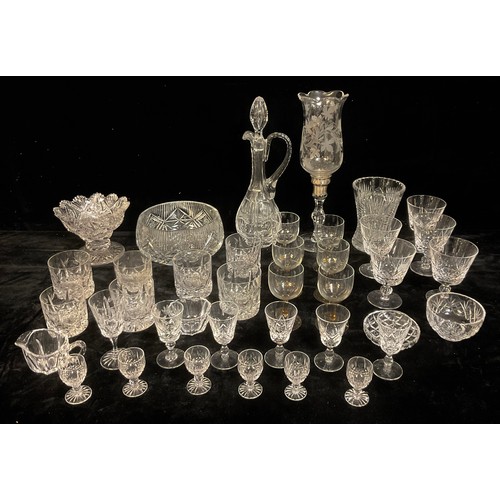 177 - A Mappin and Webb storm shade lamp, a cut glass fruit bowl, a pedestal bon-bon dish, flared cylindri... 