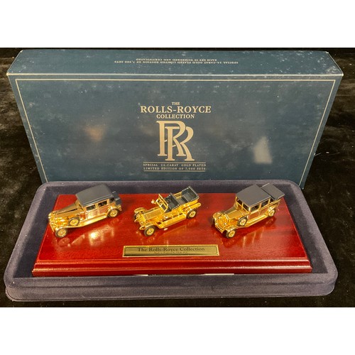 460 - The Rolls-Royce Collection by Lledo, limited edition set of three 24ct gold plated cars with present... 