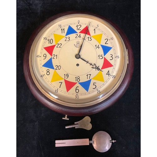 516 - A reproduction RAF fusee wall clock, 32cm diameter dial, 38cm diameter overall, with key and pendulu... 