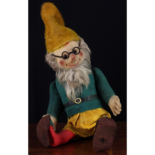 2074 - A Schuco (Germany) novelty felt 'Yes/No' Elf or Gnome, the centre stitched felt face with black shoe... 