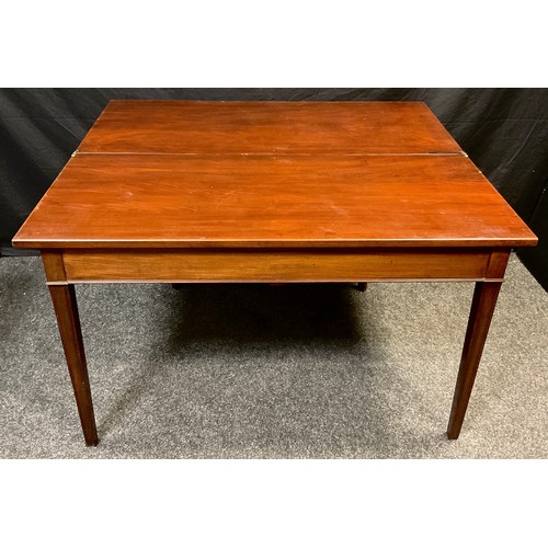 58 - A 19th century mahogany tea table, tapered square legs, 73cm high x 117cm wide x 49.5cm deep (99cm w... 