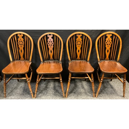 63 - A pair of 19th century elm spindle-back chairs, 85.5cm high (42.5cm to seat);  a set of four late 19... 