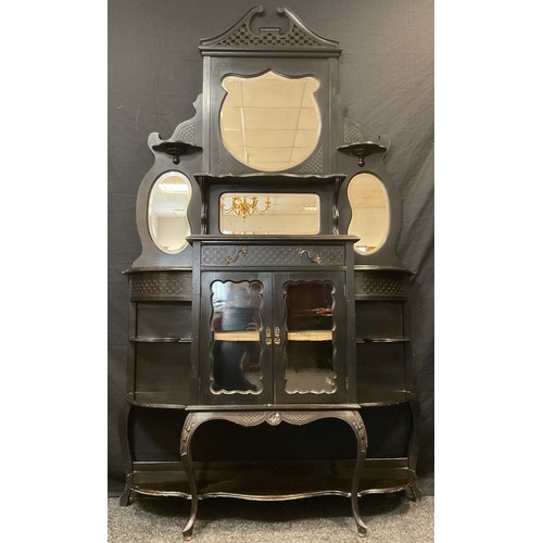 90 - A Victorian walnut Chiffonier cabinet, Swan-neck cresting, the top with an arrangement of four mirro... 