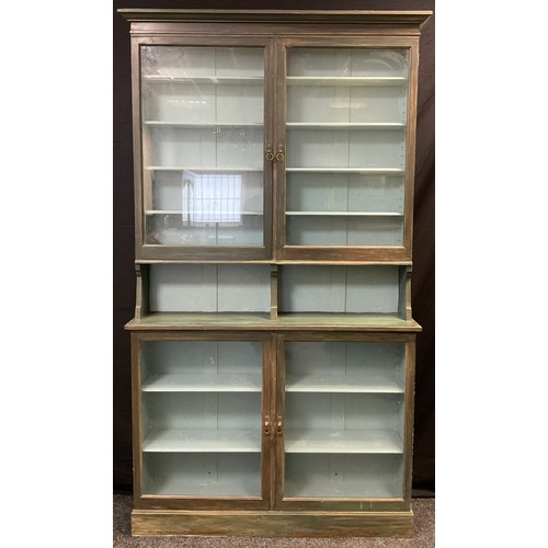 96 - A late Victorian painted mahogany shop display / bookcase cabinet, architectural pediment, glazed do... 