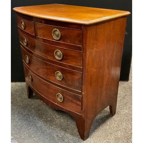 113 - A George III style mahogany bow-front chest of drawers, two short over three long graduated drawers,... 