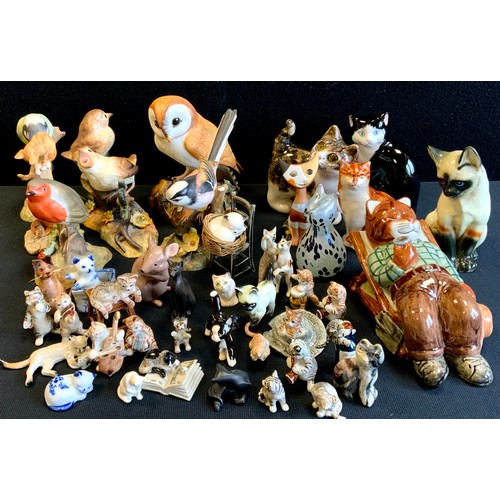 157 - Ceramics inc Royal Crown Derby Birds,  Thrush Chicks, Barn Owl, etc (5);  Winstanley pottery kitten;... 