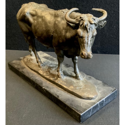 170 - A Bronze model of a bull, signed ‘Milo’, black marble base, 20th century.