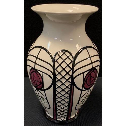 179 - A Lorna Bailey Old Ellgreave pottery Charles Rennie Mackintosh style hand painted vase, 25.5cm high,... 