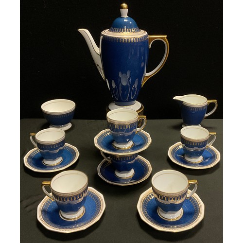 184 - A Copeland Spode, ‘Ryde’ (3134 pattern), tea set for six, in blue glaze, comprised of tea pot, six c... 